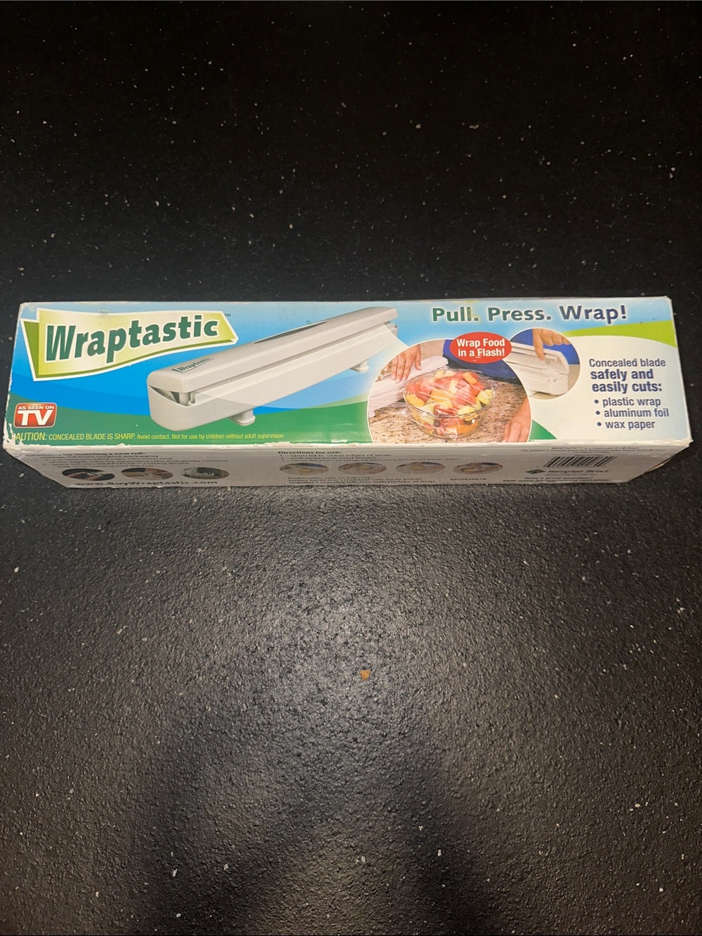 Wraptastic White Food Wrap Dispenser - Pull, Press, Wrap - NIB